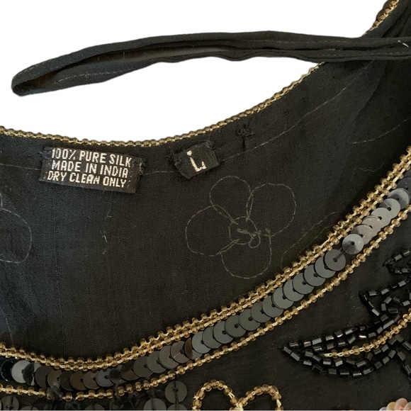 Vintage Beaded Sequin Silk Dress Size Large - Picture 10 of 16